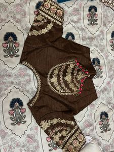 Brown Embroidered Saree Blouse