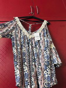 Floral Cold Shoulder Top For Xxl Size Womens