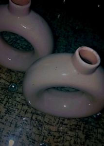 Pair Of 2 Ceramic Bottle Donut Shaped Vase