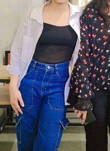 Cargo Denim High Rise Jeans Six Pockets