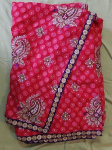 🌸 Pink Brasso Fabric with Polka Dot Design – Fest
