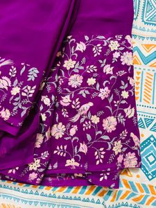 Women Purple Printed Silk Saree