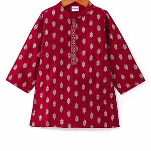 Kids Maroon&amp; Gold Kurta Dhoti Set