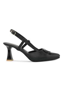 Typographic Applique Slingback Kitten Heels