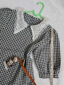 Checkered Lace Collar Top bust 32~34