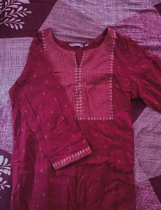 Maroon Embroidered Kurta