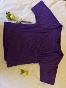 Purple Ribbed Wrap Top - Size M