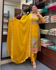 Yellow Embroidered Salwar Kameez Suit