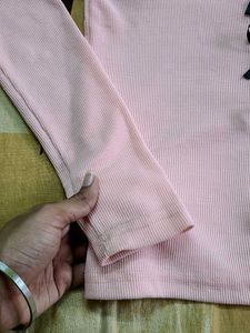 Squeare Neck Pink Long Sleeve Top with Bows