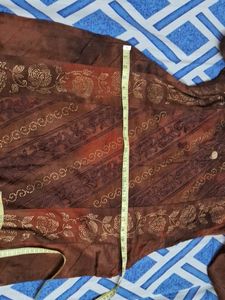 Silk Cotton Brown Double Shade Kundan Work Good
