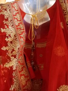 Red With Cream Color Braidel Lehenga Full Set