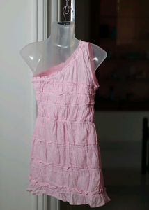 Pink Ruffle One-Shoulder Dress