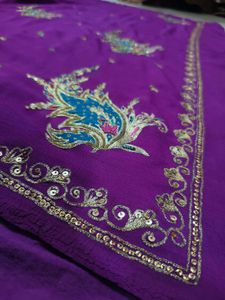 aari tari Purple Embroidered Saree