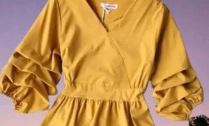 Mustard Ruffle Sleeve Wrap Top