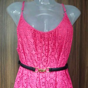 Pink Lace Asymmetric Dress
