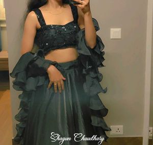 black lehnga with frill dupatta