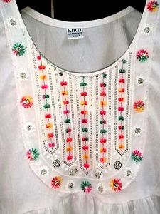 Embroidered White Kurti