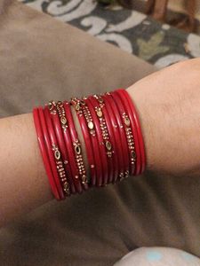 Red & Gold Pure Laakh Bangle Set