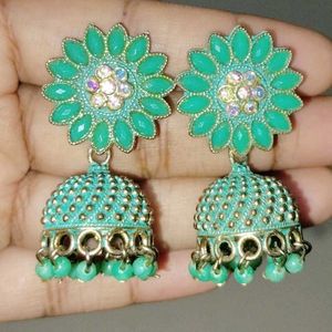 Green Jhumka Earrings
