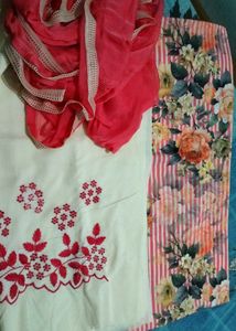 Peach Colour Unstitched Suit With Dupatta