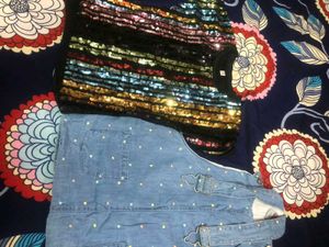 Combo Of Denim Dingri And Sequence T Shirt
