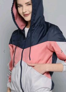 Pink,Navy Blue Hooded Light Weight Bomber Jacket