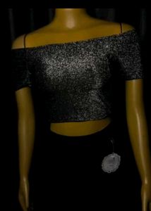 Shimmery Off-Shoulder Crop Top