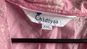 Pink Handprinted Front Open Pure Cottton Dress