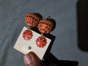 Red And Golden Combination Earring