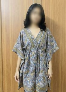 Boho Chic Blue Floral Kaftan Dress