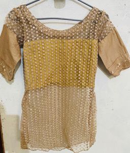 Golden Net Shimry Short Kurti
