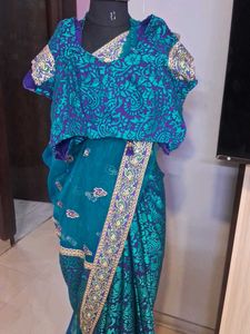Jacquard Peacock Blue Saree