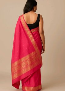 Pink Silk Saree with Gold Border