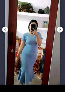 Cute Light Blue Ruffle Hem Dress