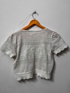 White Crochet Knit Top