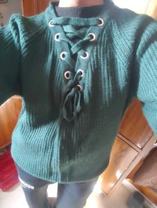 Green Lace-Up Detail Sweater