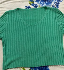 Green Ribbed Crop Top