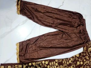 Brown Golden Embroidered gown 3 psc  xl