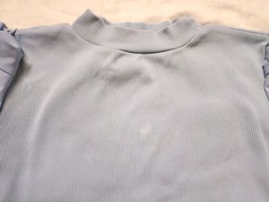 Untouched  Cotton Ribbed Puff Sleeves Lavender Top