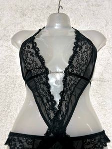 Black Lace Deep V Bodysuit