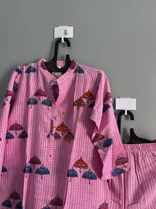 Pink Printed Kurta Set (XL)