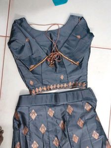 Grey Lehenga, Boat Neck With Back Tie And Hook