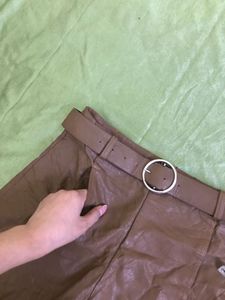 Highrise Belted Faux Leather Shorts Waist 28-30