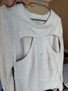 White Cutout Knit Sweater