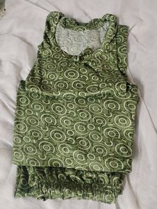 Green Printed Night Suit