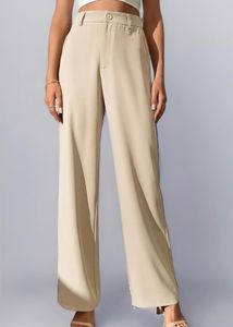 Beige Wide Leg Trousers