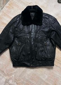 Vintage Black Leather Bomber Jacket