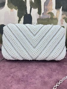 White Pearl And Stone Detailed Clutch