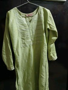 Olive Green Embroidered Kurti
