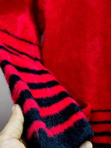 premium imported red and black striped knit cardig